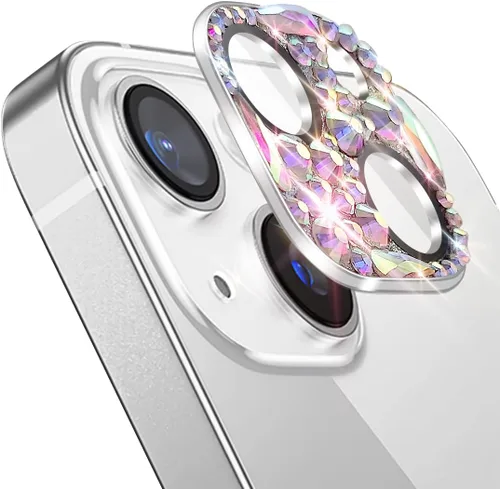 Miniatura 2 de Protector de lente de cámara con diamantes brillantes para iPhone 13 y iPhone 13 mini, cubierta de cámara con gemas de metal con purpurina