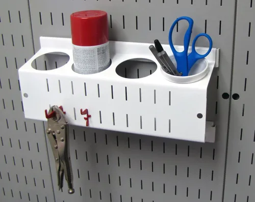 Miniatura 4 de Wall Control Soporte para latas de aerosol y organizador de latas de aerosol, tablero de clavijas y tablero de herramientas ranurado, color blanco