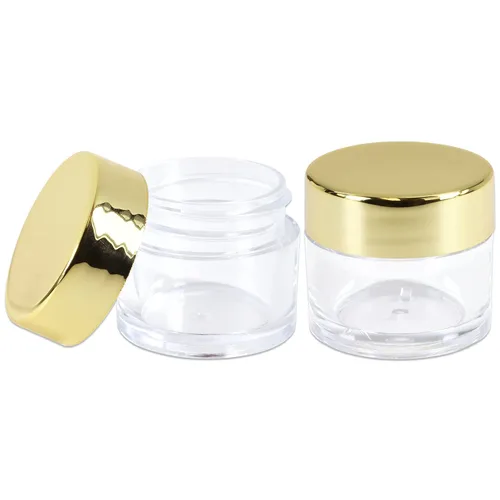 Miniatura 5 de Beauticom - Tarros redondos de acrílico transparente de pared gruesa a prueba de fugas con tapas doradas para belleza, crema, cosméticos, ungüentos