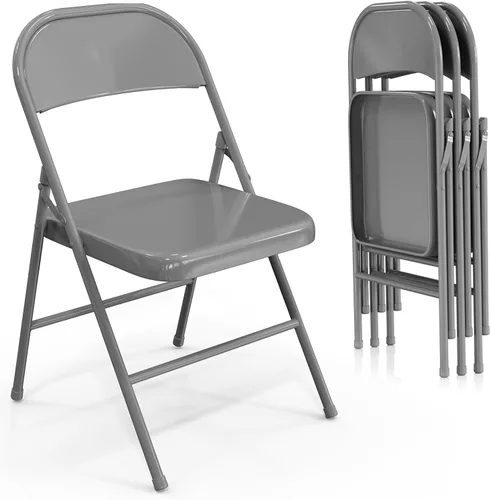 Miniatura 13 de VINGLI Sillas plegables con marco de metal de acero, capacidad de 350 libras, duraderas, portátiles y versátiles para uso en interiores y Negro