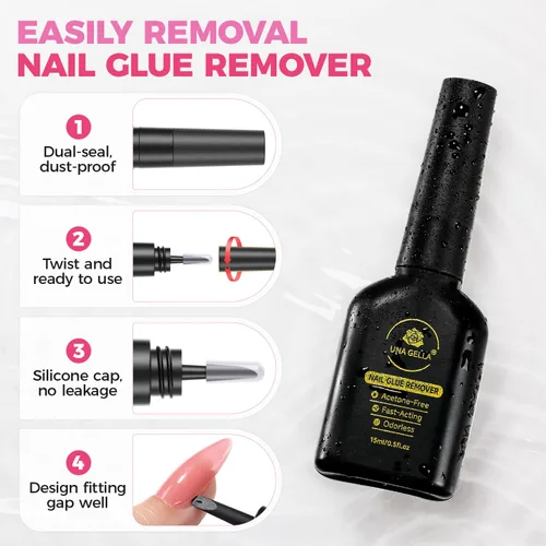 Miniatura 4 de UNA GELLA Removedor de pegamento para uñas postizas 15ml Stick mejorado y removedor 2 en 1 para puntas de uñas postizas de acrílico, removedor