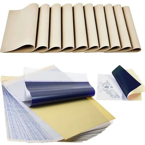Urknall - Skin de práctica de tatuaje con papel de transferencia, kit de 30 piezas de piel falsa y papel de calco, incluye 10 piezas de piel de