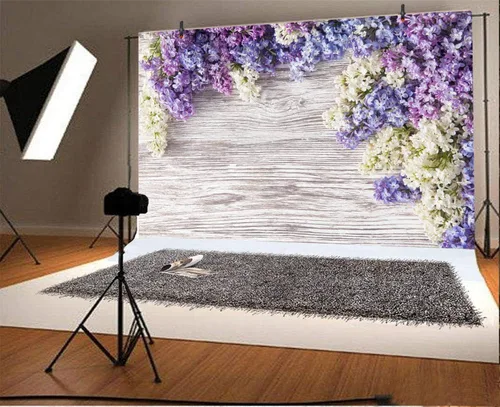 Miniatura 2 de Telones de fondo para fotografía de tablones de madera de 7 x 5 pies, flores moradas lilas, rústico, vintage, pared de madera para recién nacidos