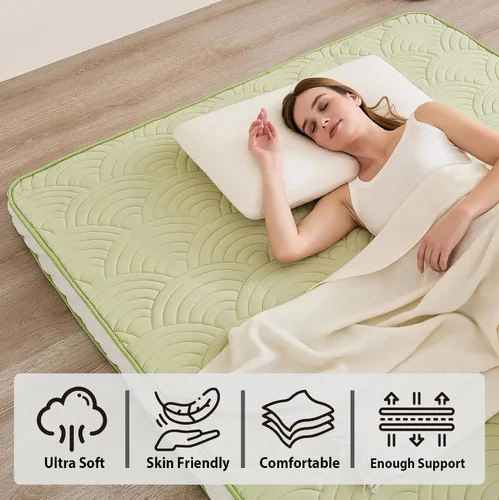 Miniatura 2 de Zelladorra Colchón de suelo japonés, colchón tipo futón acolchado con fondo antideslizante, cama de piso plegable con bolsa de almacenamiento y Verde