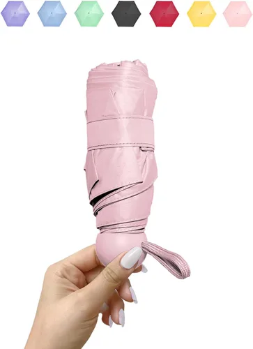 ALFROTEY Mini paraguas de viaje plegable para lluvia con protección anti-UV, ligero, compacto, ideal para mochilas y bolsos, perfecto para mujeres y