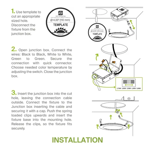 Miniatura 7 de ASD Paquete de 6 luces LED empotrables de 4 pulgadas, 12 W, 5 CCT 2700K-5000K CRI90+, luces de techo regulables ultrafinas con clasificación IC