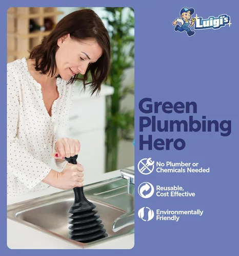 Miniatura 7 de Luigi's Desagüe para cocina con émbolo para lavabo de baño, bañera o ducha de drenaje, removedor de obstrucciones pequeño y potente, estilo Negro