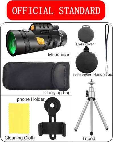 Miniatura 7 de Telescopio monocular, alta potencia de 12 x 50 pulgadas, alcance de prisma de mano con soporte para teléfono inteligente para adultos BAK4 FMC
