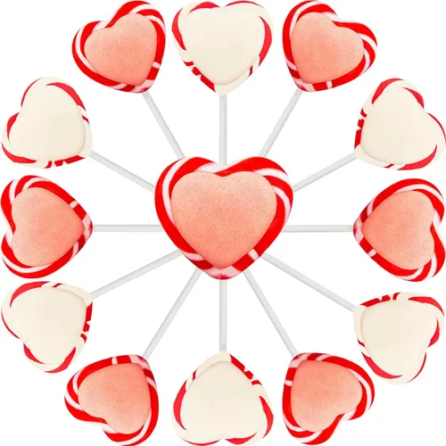 Miniatura 6 de Fruidles Paquete de 12 paletas de corazón de remolino rojo y blanco de San Valentín, surtido, envueltas individualmente