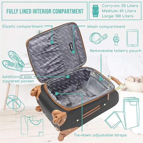 Miniatura 3 de Steve Madden Designer Luggage Collection - Bolsa expandible de 28 pulgadas para hombres y mujeres, maleta duradera y ligera a cuadros con ruedas
