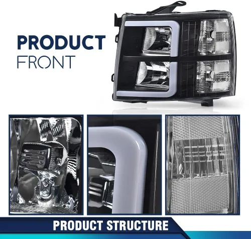Miniatura 7 de PIT66 Faros LED de proyector de tubo DRL sin bombilla compatibles con Chevy Silverado 1500 2007-2013/2500HD 3500HD 07-14 No se ajusta a los faros
