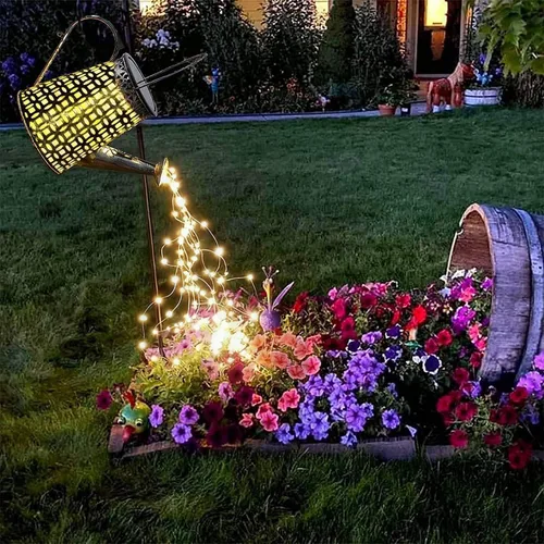 B-Best Luces Solares para Exteriores Decoraciones de Jardín, Luz de Paisaje en Forma de Regadera Farol Colgante Grande, Decoración de Patio Exterior