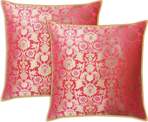 Miniatura 14 de AVKA Studio Fundas de almohada de damasco – Paquete de 2 almohadas decorativas de brocado de seda sintética – Beige dorado 20 x 20 pulgadas – Funda