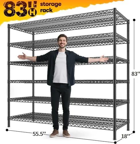 Miniatura 3 de REIBII Estantes de almacenamiento de 83 pulgadas de alto, unidad de estantería de metal de 3840 libras, estantería de alambre de 6 niveles