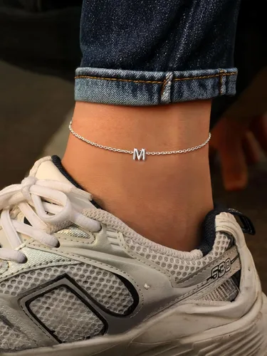 Miniatura 2 de ChicSilver 925 Sterling Silver Initial Ankle Bracelets for Women, Simple Dainty Letter Initial Anklets Beach Foot Chain Alphabet Jewelry