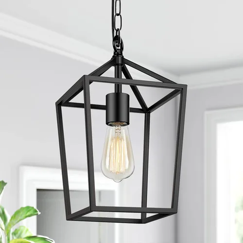 Lámpara colgante negra de granja para isla de cocina, lámpara colgante industrial, lámpara moderna de jaula de metal, lámpara de araña para comedor,
