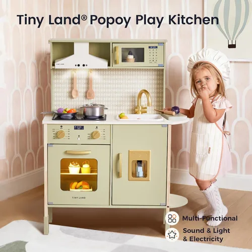 Miniatura 2 de Tiny Land Juego de cocina para niños, juego de cocina de granja de madera, juego de chef para niños pequeños con luces y sonidos reales, juguetes