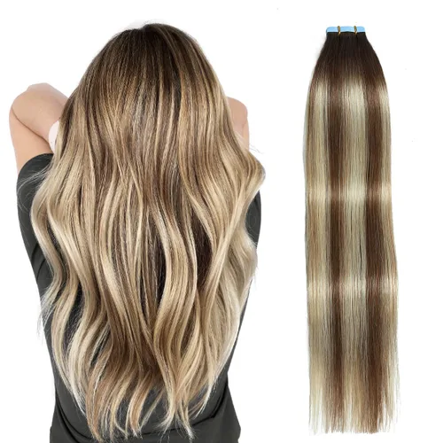 Miniatura 23 de SUYYA - Extensiones de cabello adhesivas de color borgoña; cabello humano 100 % real; extensiones de cabello adhesivas, invisibles, lacias y sin