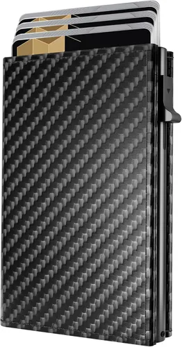 Miniatura 10 de QLD Cartera minimalista para hombres – Bloqueo RFID [inteligente y práctico] Soporte de tarjeta delgado triple plegable Carteras de metal
