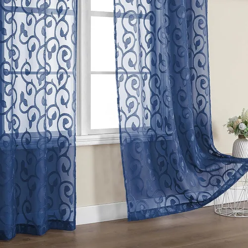 Miniatura 82 de OWENIE Furman - Juego de 2 paneles de cortinas traslúcidas negras de 24 pulgadas de largo, cortinas semitransparentes de jacquard ligeras y aireadas
