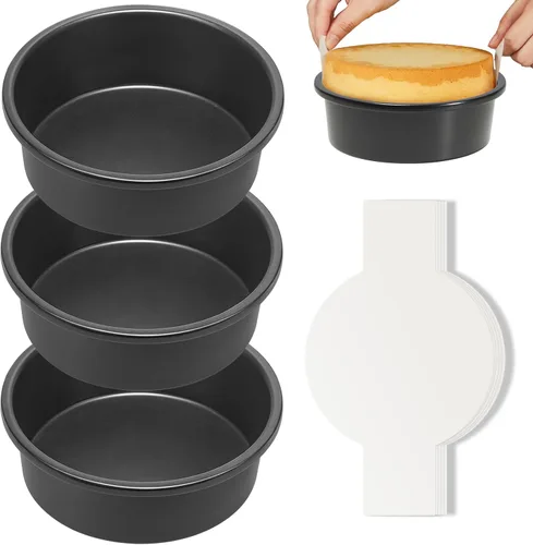 Miniatura 8 de HONGBAKE Molde redondo para hornear pasteles, 8 pulgadas, moldes para galletas poco profundos, moldes para pasteles en capas con agarres más anchos