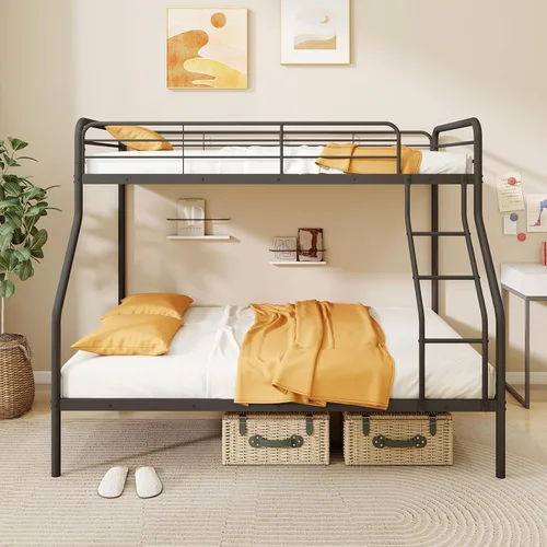 Miniatura 4 de Giantex Literas de metal tamaño individual sobre matrimonial, litera resistente para adolescentes y adultos con escalera y barandillas, litera