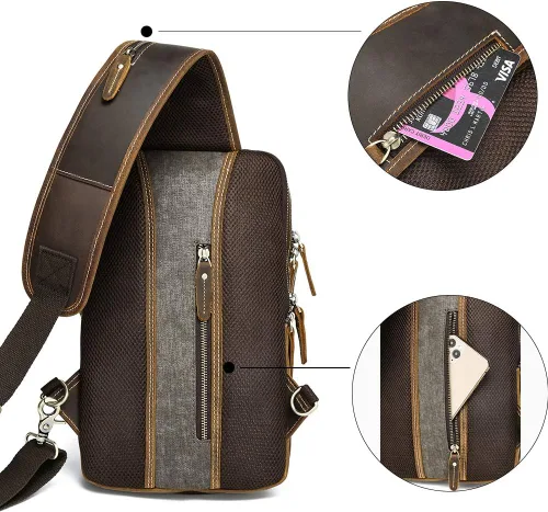 Miniatura 5 de LANNSYNE Bolso bandolera de cuero de grano completo vintage