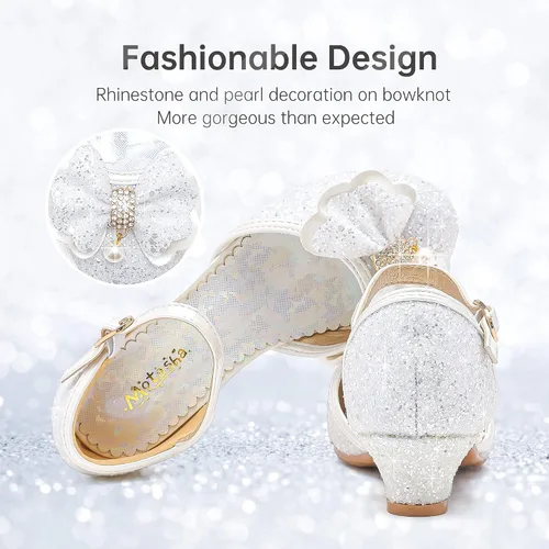 Miniatura 3 de Sandalias para niñas, tacones cerrados, para boda, fiesta, princesa, lazo con lentejuelas para niños pequeños y grandes