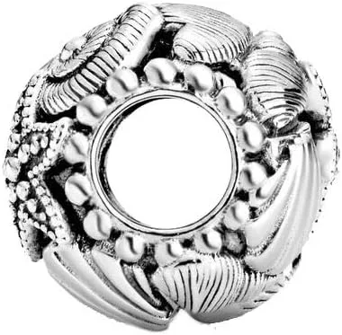 Miniatura 3 de Abalorio de plata de ley con diseño de estrella de mar, conchas de mar y corazones, diseño tropical