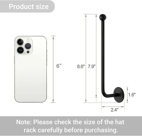 Miniatura 4 de Dahey 2 organizadores de sombreros modernos de metal para gorras de béisbol, soporte de pared, 7.9 pulgadas, ahorro de espacio, gancho