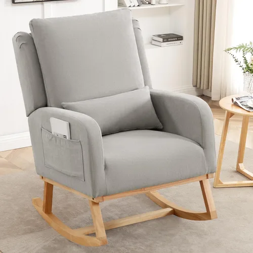 HCHAIRH Silla Mecedora para Cuarto de Bebé, Sillas Mecedoras Tapizadas con Cojín Lumbar, Silla Mecedora Moderna y Elegante para Cuarto de Mamá, Sala