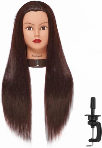 Miniatura 16 de Hairingrid Cabeza de maniquí de 26 a 28 pulgadas, para entrenamiento de peinado, cosmetología, cabeza de muñeca, pelo de fibra sintética y soporte