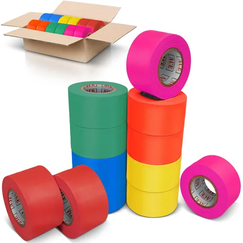 ACE Supply Cinta de señalización de colores surtidos, paquete de 12 – Cinta de levantamiento no adhesiva – 1.5 pulgadas de ancho, 150 pies de largo,