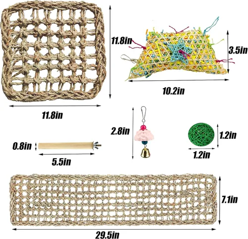 Miniatura 7 de Juguetes de pared para forrajeo, loro hierba marina, escalera, 29.5 x 7.1 pulgadas y 11.8 x 11.8 pulgadas, jaula colgante para hamaca, juguetes