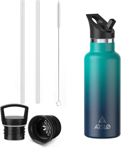Miniatura 25 de Botellas de agua de doble pared de acero inoxidable, botella aislada al vacío con tapa con popote, botella de agua aislada mantiene el agua fría