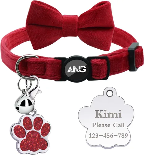 Miniatura 24 de Collares de gato personalizados con etiqueta de identificación, corbata de campana, collares de gatito personalizados de liberación rápida