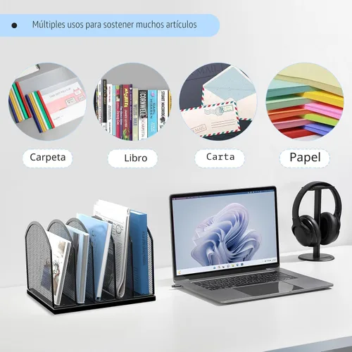 Miniatura 6 de Gawerk Organizador de escritorio vertical de 5 secciones, organizador de carpetas de malla de 5 secciones para oficina, hogar y aula (1, negro)
