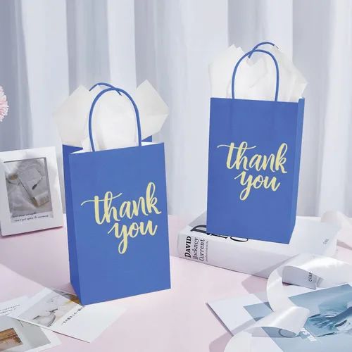 Miniatura 3 de DjinnGlory Paquete de 50 bolsas de papel azul marino de tamaño pequeño con papel de seda blanco de 9 x 5.5 x 3.15 pulgadas, bolsas de regalo