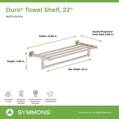Miniatura 3 de Symmons 363TS-22-STN Duro - Toallero de pared con barra (22 pulg.) en níquel satinado