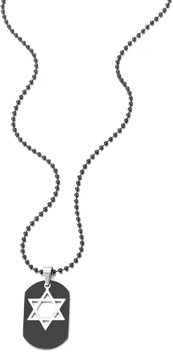 Miniatura 3 de COOLSTEELANDBEYOND Collar único con colgante de etiqueta de perro negro con incrustaciones de estrella de David de plata de acero inoxidable