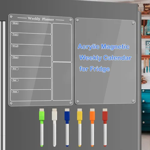 Miniatura 9 de JonXon Tablero magnético de menú acrílico de 8 x 12 pulgadas para cocina, calendario semanal acrílico para refrigerador, planificador de comidas