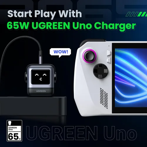 Miniatura 2 de UGREEN Uno - Bloque de cargador USB C de 65 W, Nexode 3 puertos GaN cargador rápido con pantalla, divertidos regalos de robot para hombres y Negro
