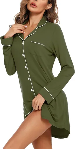 Miniatura 26 de Samring Camisón de pijama para mujer, manga corta/larga, con botones, camisón para dormir, camisón para novio, talla XXL