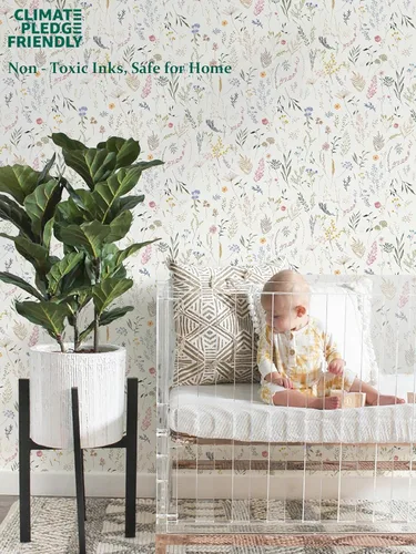 Miniatura 3 de Dimoon Papel tapiz floral de 78.7 x 16.1 pulgadas, papel de contacto beige grueso, papel tapiz grueso de flores delicadas, impermeables, hojas