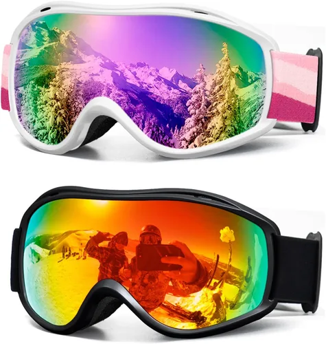 Miniatura 8 de FMY Gafas de esquí y snowboard OTG, protección UV400, anti niebla, gafas de esquí para motos de nieve para hombres, mujeres y jóvenes Marco blanco