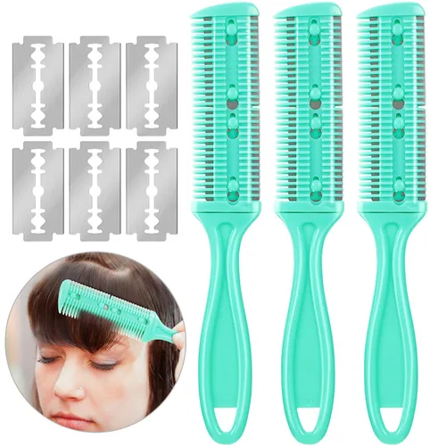 Miniatura 12 de Maitys 3 Piezas Peine Navaja de Corte de Cabello Peine de Corte de Cabello con 12 Cuchillas de Repuesto Moldeador de Doble Filo para Salón y Hogar