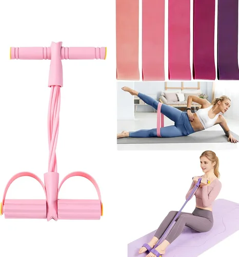 Miniatura 7 de Juego de 21 bandas de resistencia de fitness con sistema de pedales, bandas de resistencia y dispositivo de resistencia de pedal de tubo, cuerda