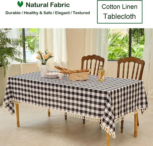 Miniatura 4 de Midsummer Breeze - Mantel rectangular de estilo rústico, colección Gingham, a cuadros de búfalo, de algodón y lino, para Acción de Gracias, Navidad