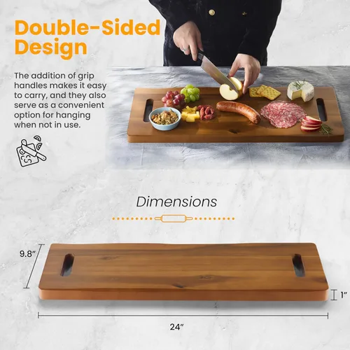 Miniatura 3 de TIDITA Tabla de Charcutería Grande de Madera de Acacia de 24" con Asas - Tablas de Madera Extra Largas para Servir Quesos - Plato Rectangular