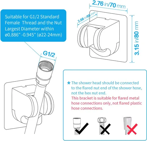 Miniatura 5 de KAIYING Soporte de cabezal de ducha de mano autoadhesivo, soporte de varilla de baño y autocaravana de ángulo ajustable, soporte universal de ducha